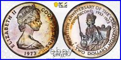 PR67CAM 1973 Cook Islands Coronation 2 Dollars, PCGS Trueview- Rainbow Toned