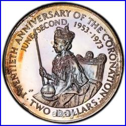 PR67CAM 1973 Cook Islands Coronation 2 Dollars, PCGS Trueview- Rainbow Toned PR67CAM 1973 Cook Islands Coronation 2 Dollars, PCGS Trueview- Rainbow Toned