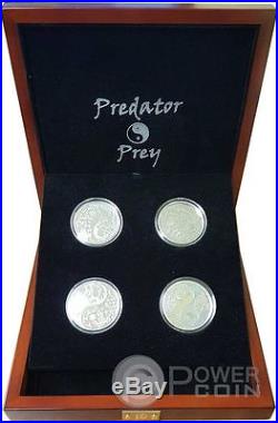 PREDATOR PREY Artist Signed Set 4×1 Oz Silver Coins 5$ Cook Islands 2017
