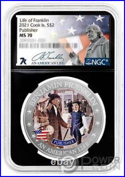 PUBLISHER Benjamin Franklin Graded MS70 1/2 Oz Silver Coin 2$ Cook Islands 2021
