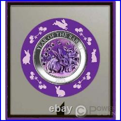 RABBIT Mother of Pearl Lunar Year 5 Oz Silver Coin 25$ Cook Islands 2023