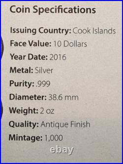 RARE 2015-16 Norse Gods 2 oz. Fine Silver 9-coin series, Cook Islands