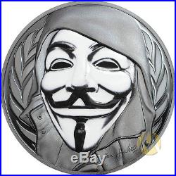 RARE Cook Islands 5$ GUY FAWKES MASK Anonymous V for Vendetta 1oz Silver Coin