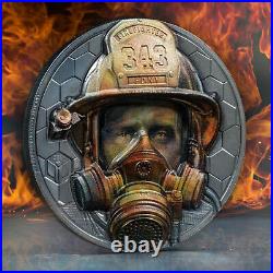 REAL HEROES FIREFIGHTER 3 oz Silver Black Proof Coin 2021 Cook Islands $20