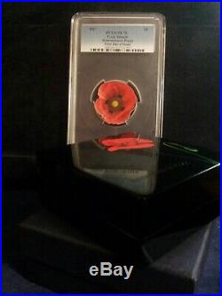 REMEMBRANCE POPPY 2017 $5 Cook Islands. 999 Silver Coin PCGS PL70 First Day