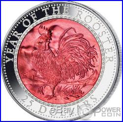 ROOSTER MOTHER OF PEARL Lunar Year Series 5 Oz Silver Coin 25$ Cook Islands 2017