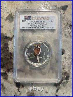 Rare 2017 Cook Islands Quilling Bird Art Pcgs Cert Pf-70 Dcam 1/2 Oz. 999 Silver