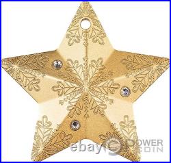 SNOWFLAKE STAR Holiday Ornament Gilded 1 Oz Silver Coin 5$ Cook Islands 2023