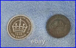 Set x2 Coins 1938 Australia One Crown + 2008 Cook Islands One Dollar Proof Crown