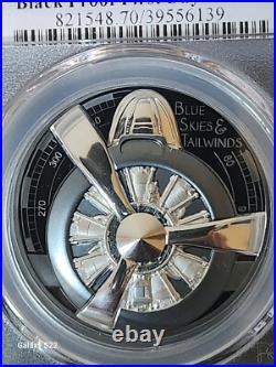 Silver Blue Skies-Propeller 2020 $10 Cook Islands 2oz PCGS Black PR70DCAM FDOI