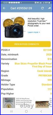 Silver Blue Skies-Propeller 2020 $10 Cook Islands 2oz PCGS Black PR70DCAM FDOI