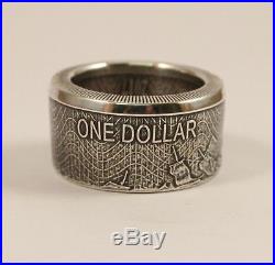 Silver Coin Ring. Cook Islands. 1 Dollar. (Captain James Cook) Free Resize
