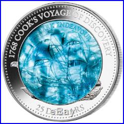 Solomon Islands 2018 25$ HM Bark Endeavour 250t Ann. Mother Of Pearl Silver Coin