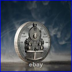 Steam Dream Train The Journey 2oz Black Proof Silver Coin 10$ Cook Islands 2023