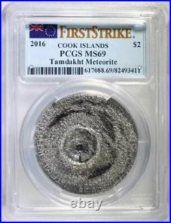TAMDAKHT METEORITE STRIKE Meteor Silver Coin 2$ Cook Islands 2016 PCGS MS69