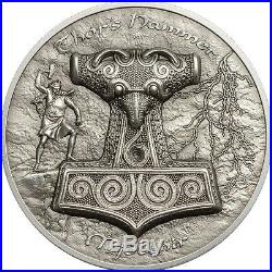 THOR HAMMER Mjolnir 2 Oz Silver Coin 10$ Cook Islands 2017