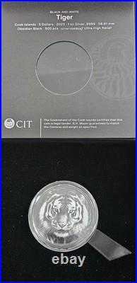 TIGER Black and White 1 Oz Silver Coin $5 Cook Islands 2025