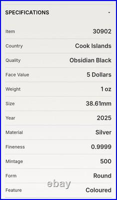 TIGER Black and White 1 Oz Silver Coin $5 Cook Islands 2025 TIGER Black and White 1 Oz Silver Coin $5 Cook Islands 2025