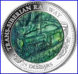 TRANS SIBERIAN RAILWAY Mother Of Pearl 5 Oz Silver Coin 25$ Cook Islands 2016
