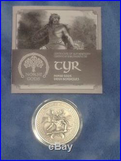 TYR-Norse Gods High Relief 2oz Silver Coin $10 Cook Islands 2015