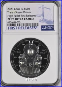 The Journey Steam Dream Train 2023 Cook Islands 2 oz Silver coin NGC 70 FR