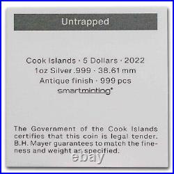 UNTRAPPED 1 oz. Antique finish Silver Coin $5 Cook Islands 2022