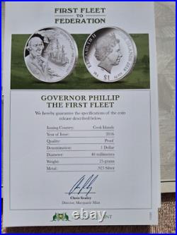 US- 2016 COOK ISLANDS- FIRST FLEET TO FEDERATION- Set of 8 $1 Silver Coins -NEW