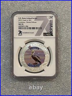 U. S. State Animal Series 2021 Cook Island G$5 Louisiana Brown Pelican MS70