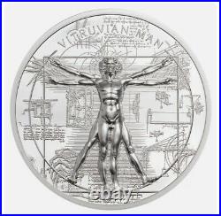VITRUVIAN MAN X-ray 1 Oz Silver Coin $5 Cook Islands 2021 Mintage 999 BOX COA