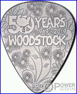 WOODSTOCK Guitar Pick 50th Anniversary 1/4 Oz Silver Coin 2$ Cook Islands 2019