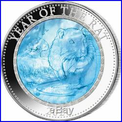 Year of the Rat Mother of Pearl 5 oz Proof Silver Coin 25$ Cook Islands 2020
